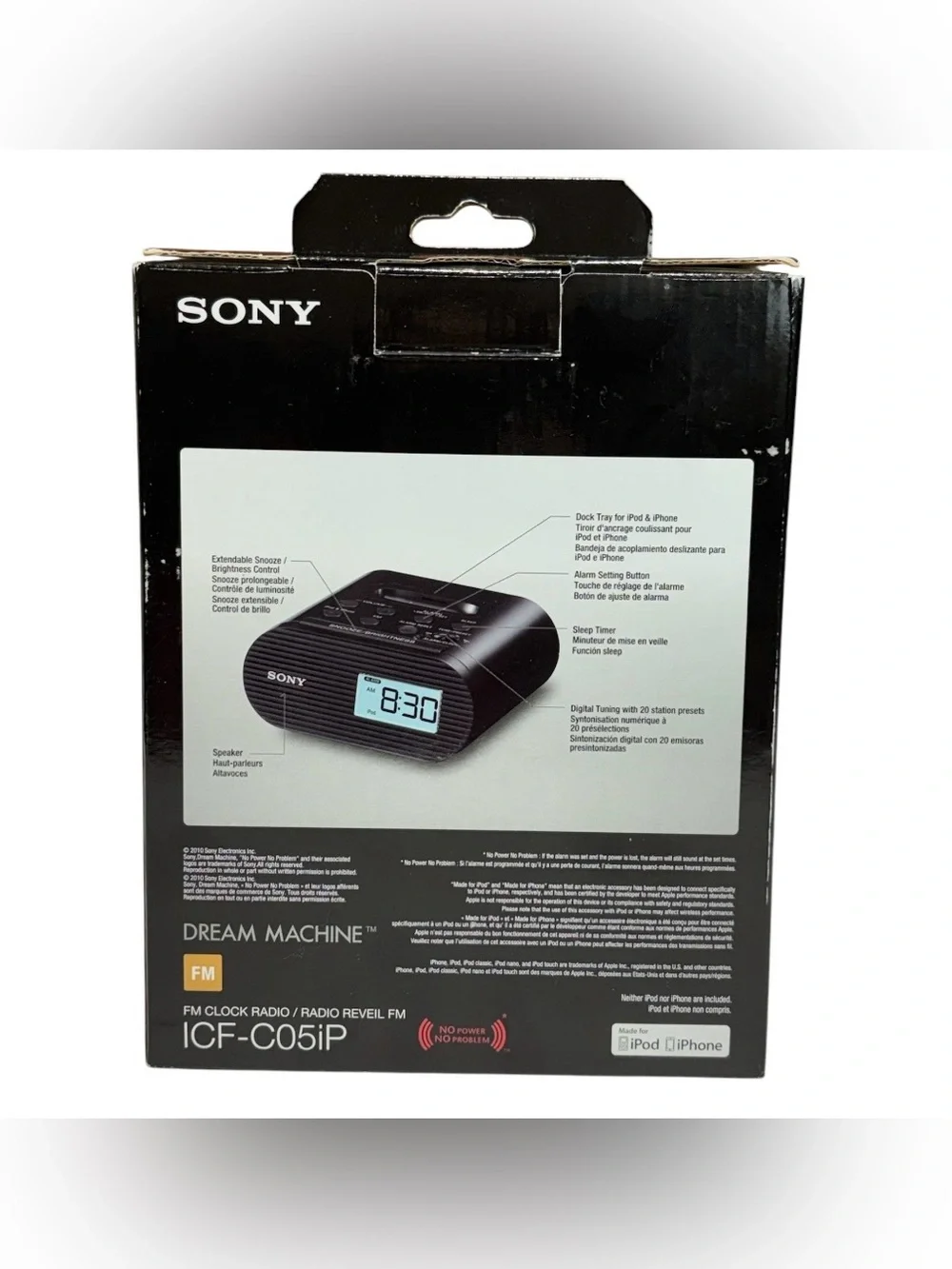 Sony Dream Machine ICF-C05iP Clock Radio Speaker Dock Black New 30-Pin Legacy